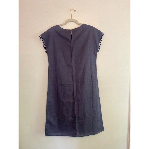 NWT - VLD Blue Linen-Cotton Pom-Pom Lightweight Summer Sheath Dress Size S - Picture 2 of 9